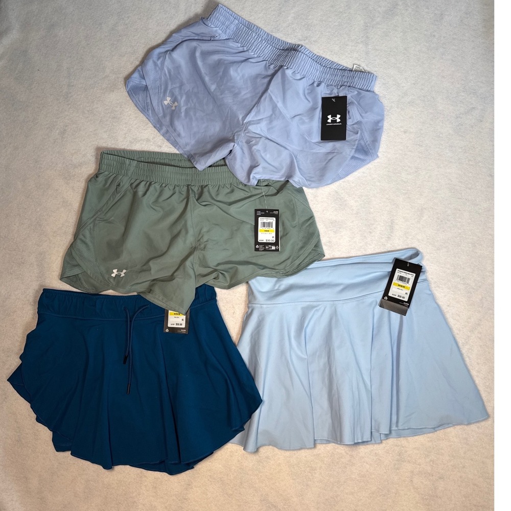 Under Armour Womens Lot 4 Fly By 3 Shorts & Motion Skorts Blue Green Medium NWT
